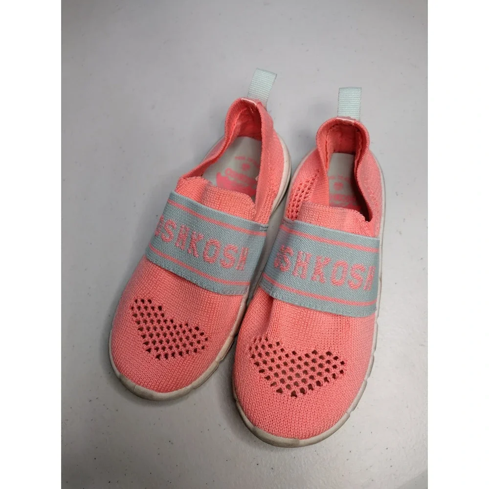 OshKosh Bgosh Girls Coral Pink Heart‎ Knit Slip On Size 10 Splash Shoes